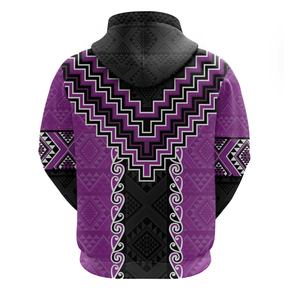 Purple Niho Taniwha Mix Poutama Zip Hoodie Unique Taniko Aotearoa