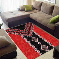 Red Niho Taniwha Mix Poutama Area Rug Unique Taniko Aotearoa