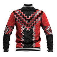 Red Niho Taniwha Mix Poutama Baseball Jacket Unique Taniko Aotearoa LT01 - Polynesian Pride