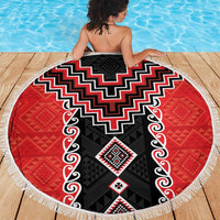 Red Niho Taniwha Mix Poutama Beach Blanket Unique Taniko Aotearoa LT01 - Polynesian Pride