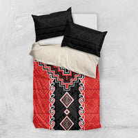 Red Niho Taniwha Mix Poutama Bedding Set Unique Taniko Aotearoa