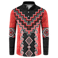 Red Niho Taniwha Mix Poutama Button Sweatshirt Unique Taniko Aotearoa LT01 Red - Polynesian Pride