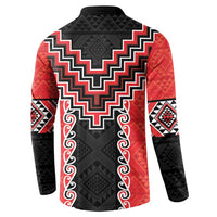 Red Niho Taniwha Mix Poutama Button Sweatshirt Unique Taniko Aotearoa LT01 - Polynesian Pride