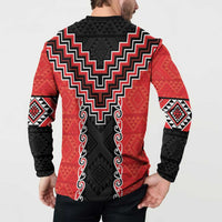 Red Niho Taniwha Mix Poutama Button Sweatshirt Unique Taniko Aotearoa LT01 - Polynesian Pride