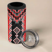 Red Niho Taniwha Mix Poutama 4 in 1 Can Cooler Tumbler Unique Taniko Aotearoa LT01 - Polynesian Pride