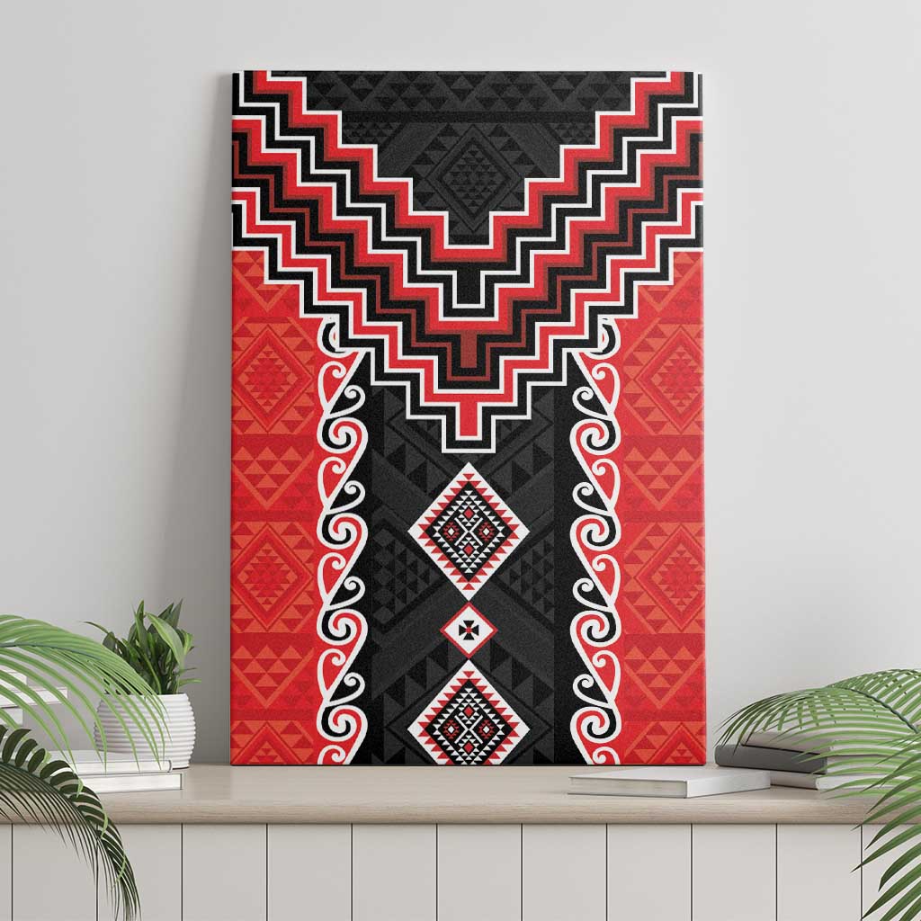 Red Niho Taniwha Mix Poutama Canvas Wall Art Unique Taniko Aotearoa LT01 - Polynesian Pride