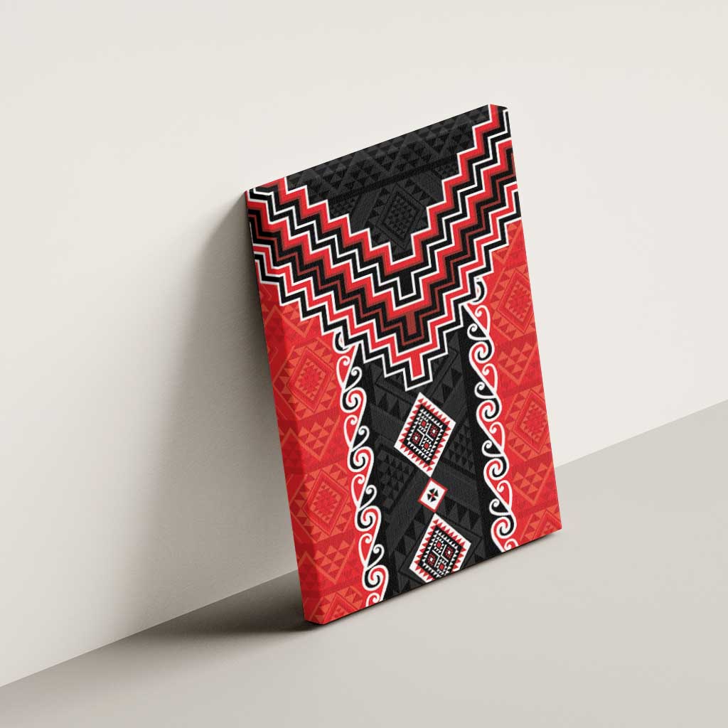 Red Niho Taniwha Mix Poutama Canvas Wall Art Unique Taniko Aotearoa LT01 - Polynesian Pride