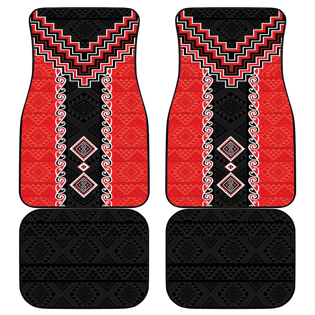 Red Niho Taniwha Mix Poutama Car Mats Unique Taniko Aotearoa LT01 - Polynesian Pride