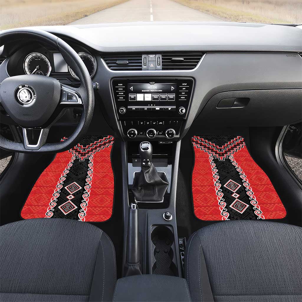 Red Niho Taniwha Mix Poutama Car Mats Unique Taniko Aotearoa LT01 Set 2pcs - Front Red - Polynesian Pride