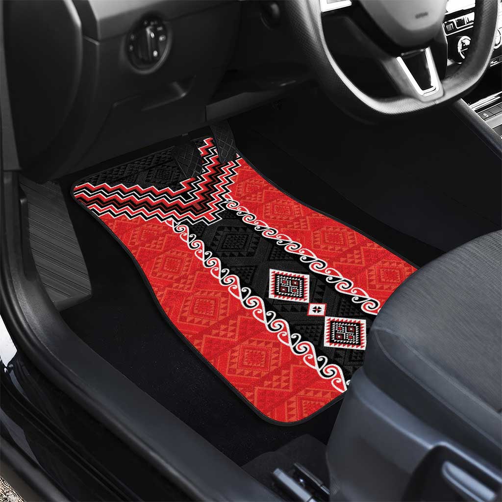 Red Niho Taniwha Mix Poutama Car Mats Unique Taniko Aotearoa LT01 - Polynesian Pride