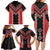 Red Niho Taniwha Mix Poutama Family Matching Long Sleeve Bodycon Dress and Hawaiian Shirt Unique Taniko Aotearoa