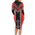 Red Niho Taniwha Mix Poutama Family Matching Long Sleeve Bodycon Dress and Hawaiian Shirt Unique Taniko Aotearoa