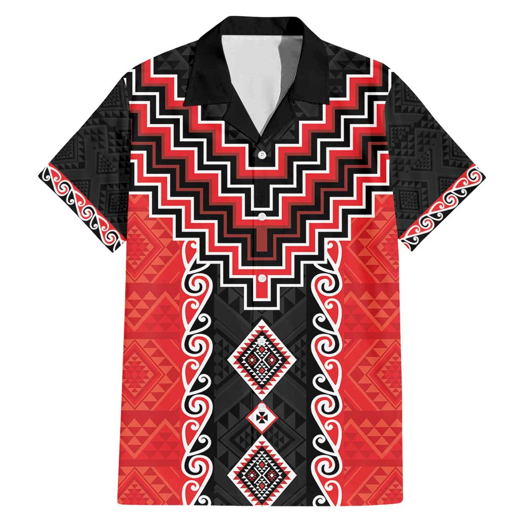 Red Niho Taniwha Mix Poutama Family Matching Mermaid Dress and Hawaiian Shirt Unique Taniko Aotearoa