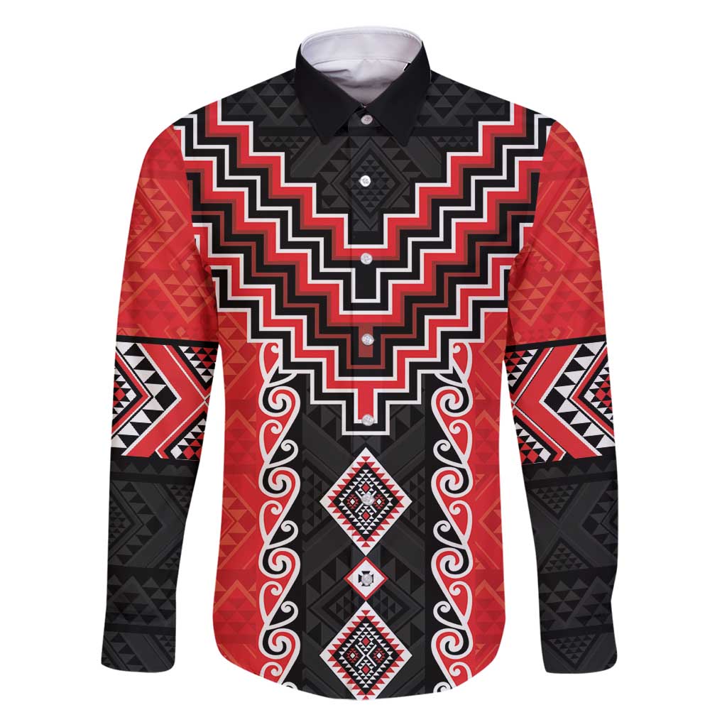 Red Niho Taniwha Mix Poutama Family Matching Puletasi and Hawaiian Shirt Unique Taniko Aotearoa