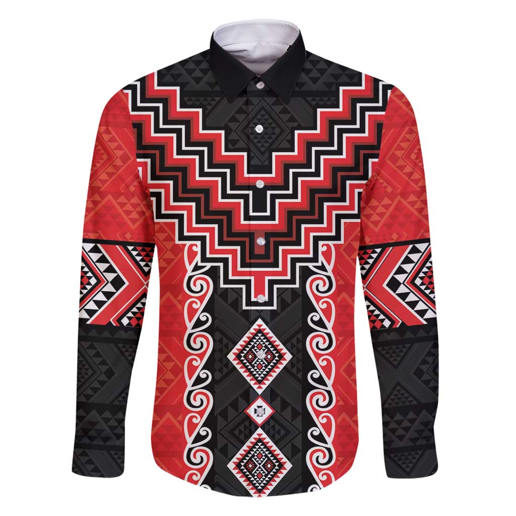 Red Niho Taniwha Mix Poutama Family Matching Tank Maxi Dress and Hawaiian Shirt Unique Taniko Aotearoa