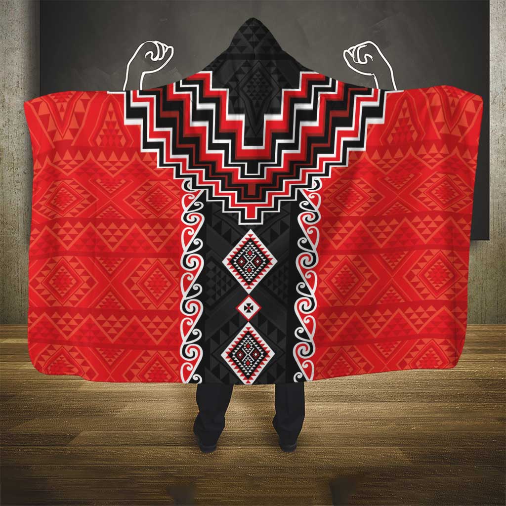 Red Niho Taniwha Mix Poutama Hooded Blanket Unique Taniko Aotearoa LT01 - Polynesian Pride