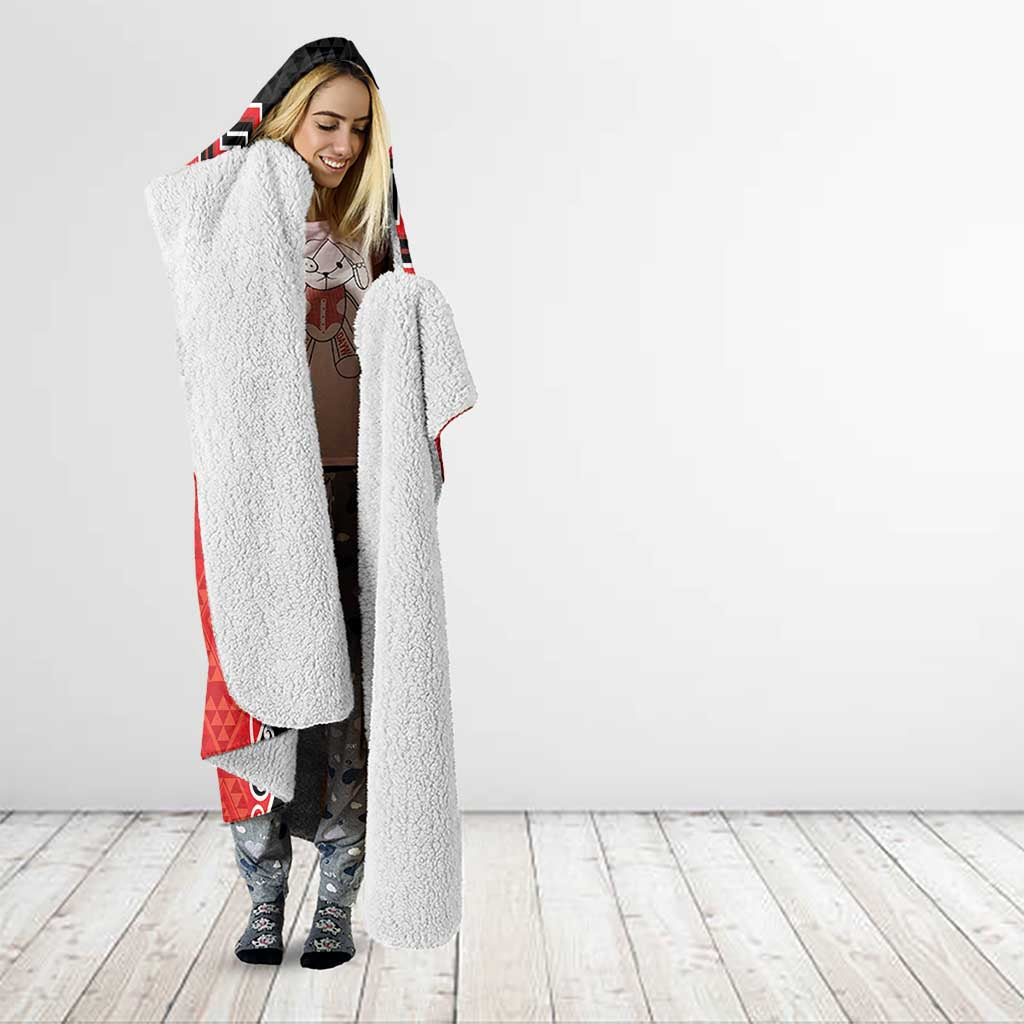Red Niho Taniwha Mix Poutama Hooded Blanket Unique Taniko Aotearoa LT01 - Polynesian Pride