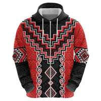 Red Niho Taniwha Mix Poutama Hoodie Unique Taniko Aotearoa