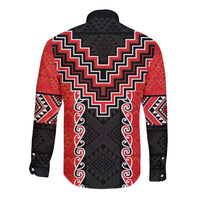 Red Niho Taniwha Mix Poutama Long Sleeve Button Shirt Unique Taniko Aotearoa LT01 - Polynesian Pride