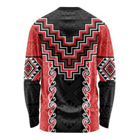 Red Niho Taniwha Mix Poutama Long Sleeve Shirt Unique Taniko Aotearoa LT01 - Polynesian Pride