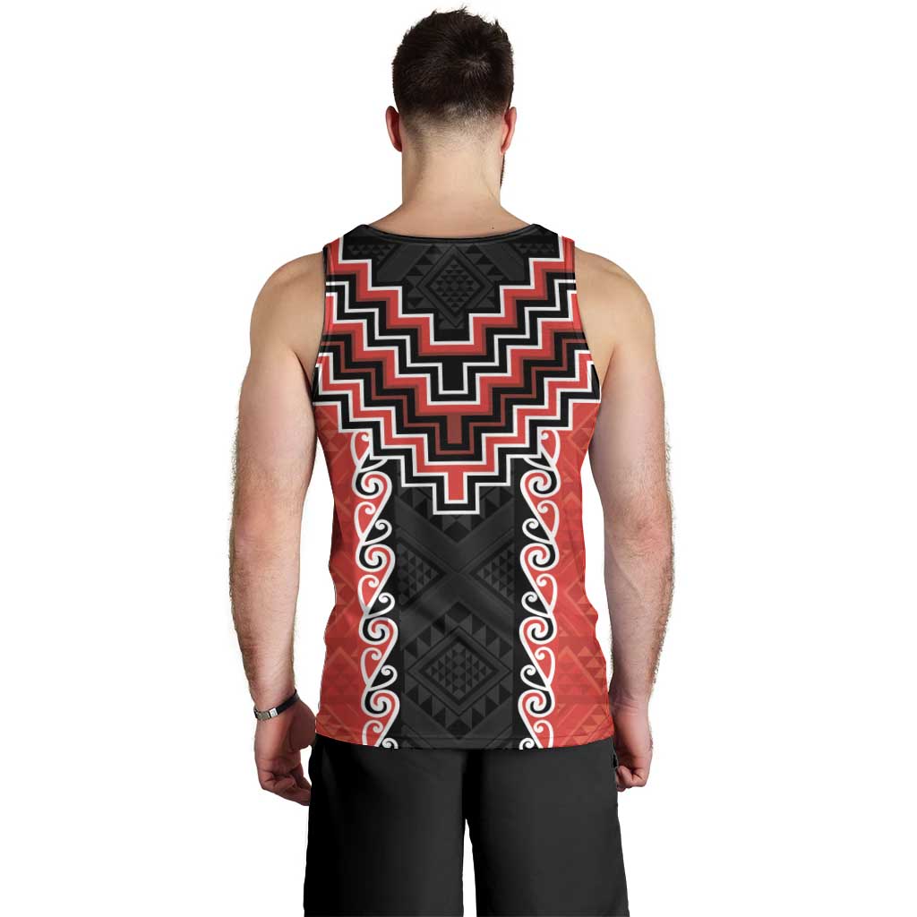 Red Niho Taniwha Mix Poutama Men Tank Top Unique Taniko Aotearoa LT01 - Polynesian Pride