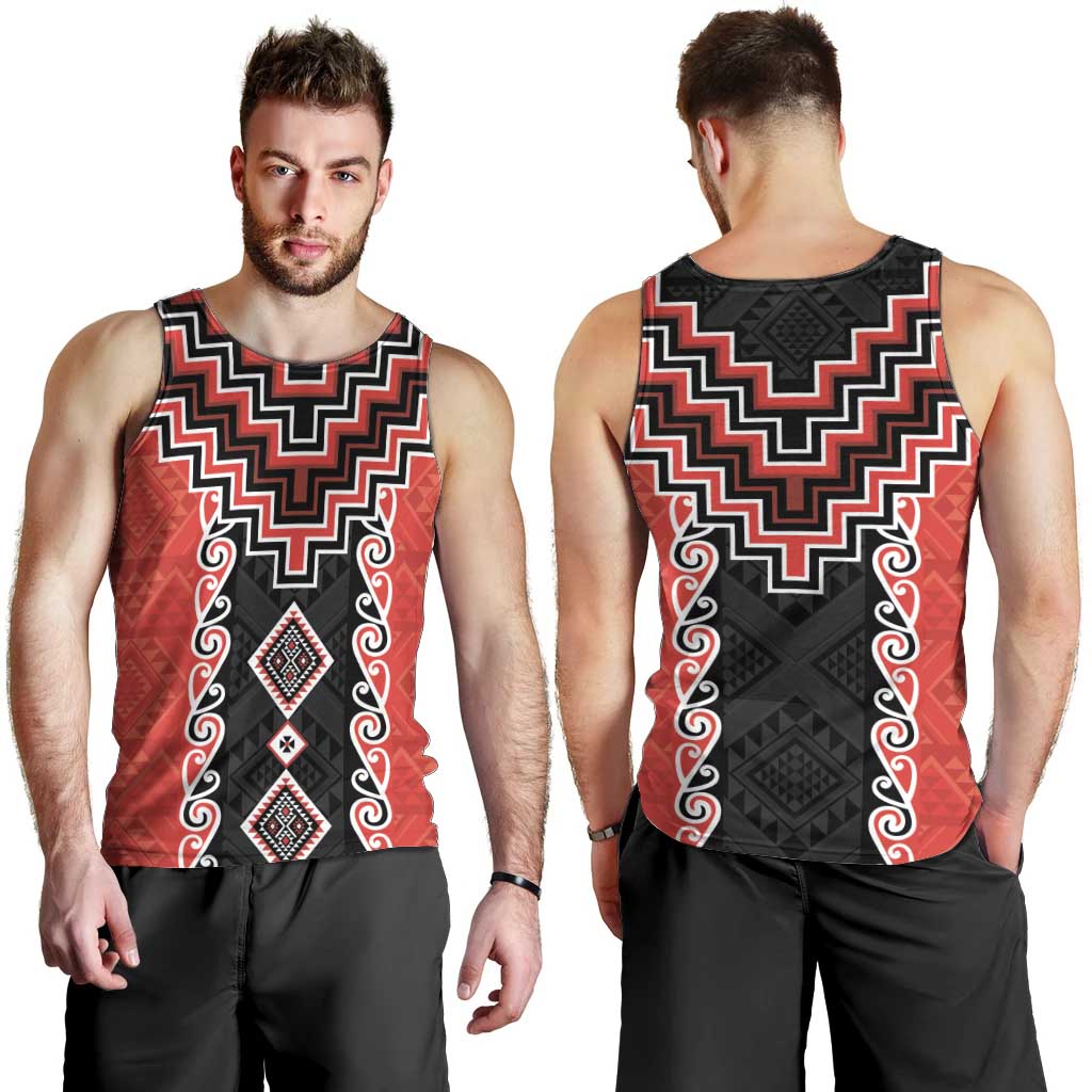 Red Niho Taniwha Mix Poutama Men Tank Top Unique Taniko Aotearoa LT01 - Polynesian Pride