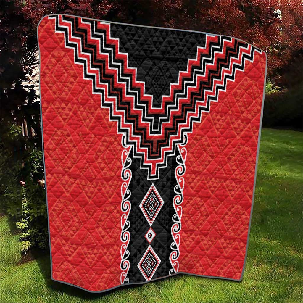 Red Niho Taniwha Mix Poutama Quilt Unique Taniko Aotearoa
