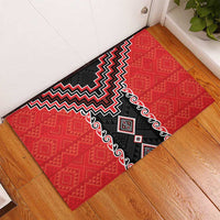 Red Niho Taniwha Mix Poutama Rubber Doormat Unique Taniko Aotearoa