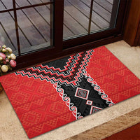 Red Niho Taniwha Mix Poutama Rubber Doormat Unique Taniko Aotearoa