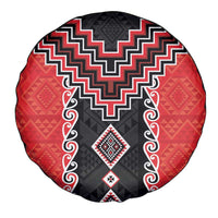 Red Niho Taniwha Mix Poutama Spare Tire Cover Unique Taniko Aotearoa