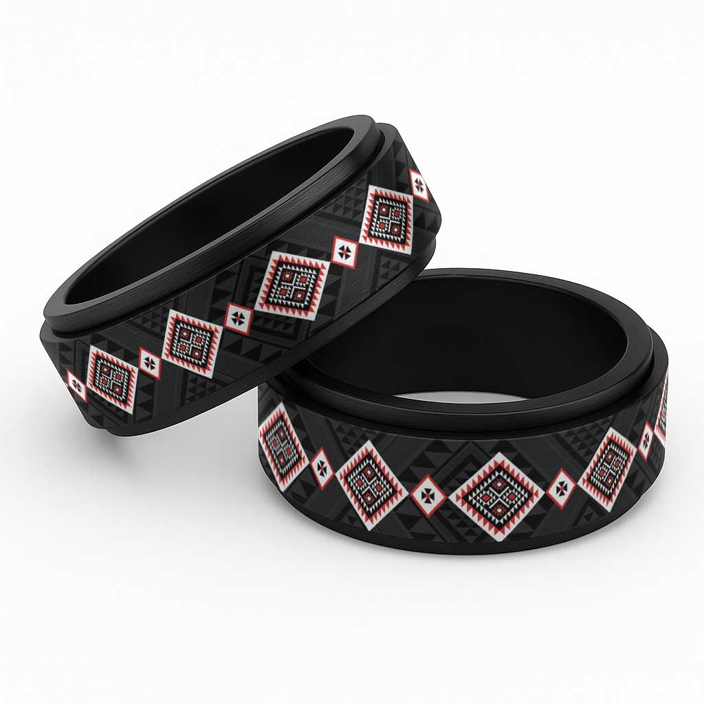 Red Niho Taniwha Mix Poutama Spinner Ring Unique Taniko Aotearoa - Polynesian Pride