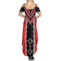 Red Niho Taniwha Mix Poutama Summer Maxi Dress Unique Taniko Aotearoa LT01 - Polynesian Pride