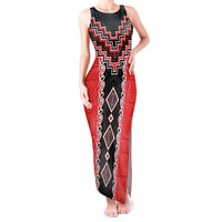 Red Niho Taniwha Mix Poutama Tank Maxi Dress Unique Taniko Aotearoa LT01 Women Red - Polynesian Pride