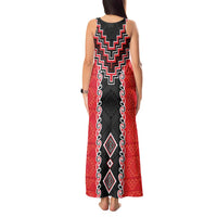 Red Niho Taniwha Mix Poutama Tank Maxi Dress Unique Taniko Aotearoa LT01 - Polynesian Pride