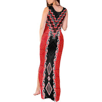 Red Niho Taniwha Mix Poutama Tank Maxi Dress Unique Taniko Aotearoa LT01 - Polynesian Pride