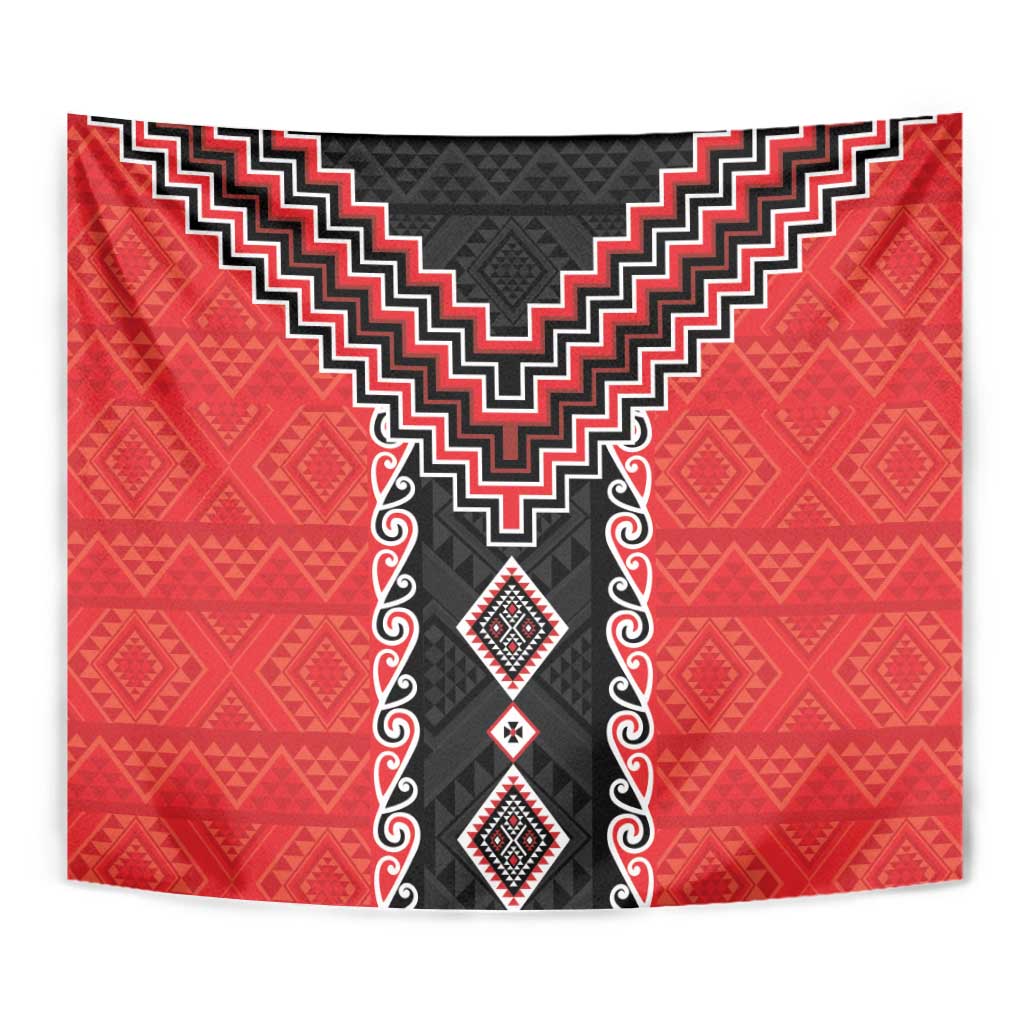 Red Niho Taniwha Mix Poutama Tapestry Unique Taniko Aotearoa