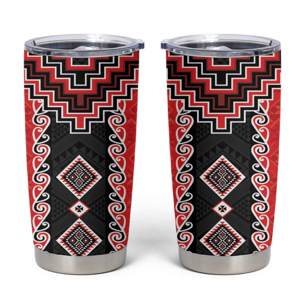 Red Niho Taniwha Mix Poutama Tumbler Cup Unique Taniko Aotearoa LT01 Red - Polynesian Pride