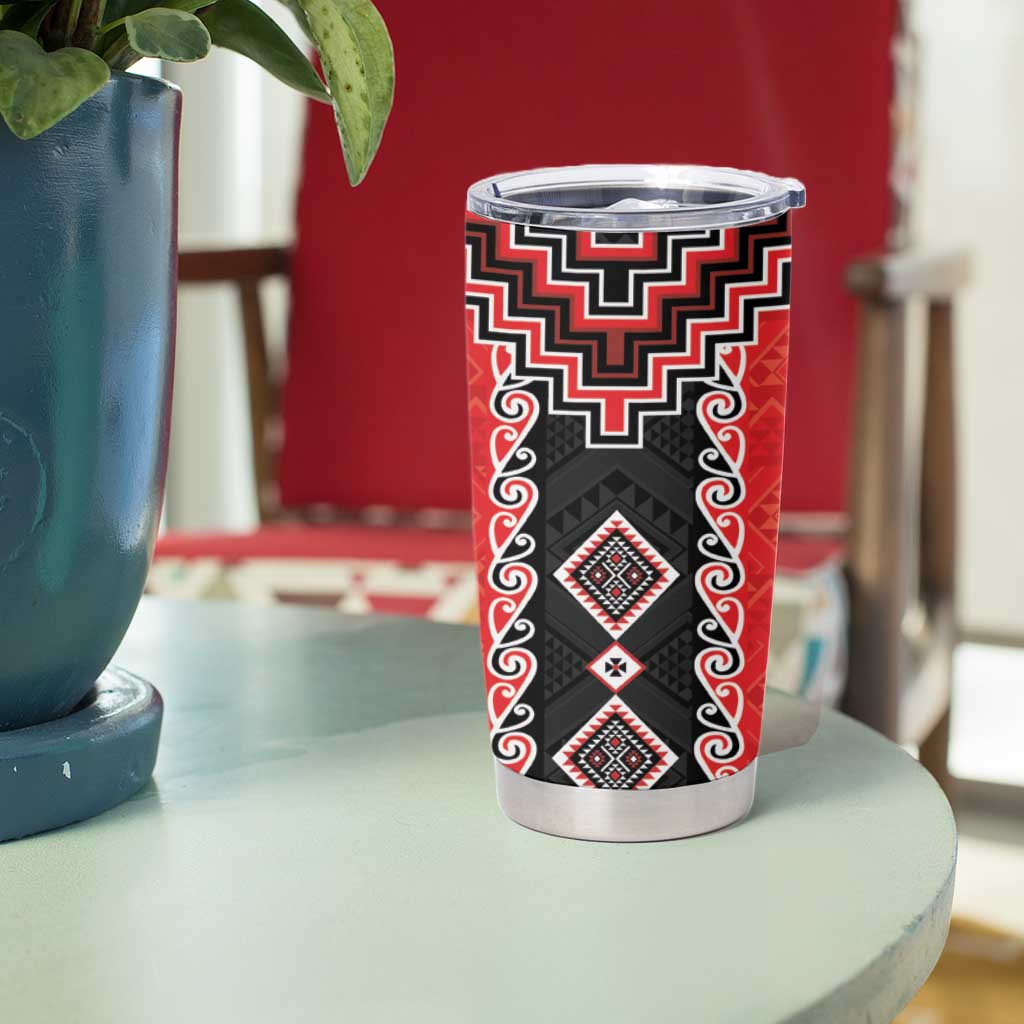 Red Niho Taniwha Mix Poutama Tumbler Cup Unique Taniko Aotearoa LT01 - Polynesian Pride