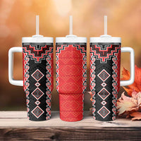 Red Niho Taniwha Mix Poutama Tumbler With Handle Unique Taniko Aotearoa LT01 - Polynesian Pride
