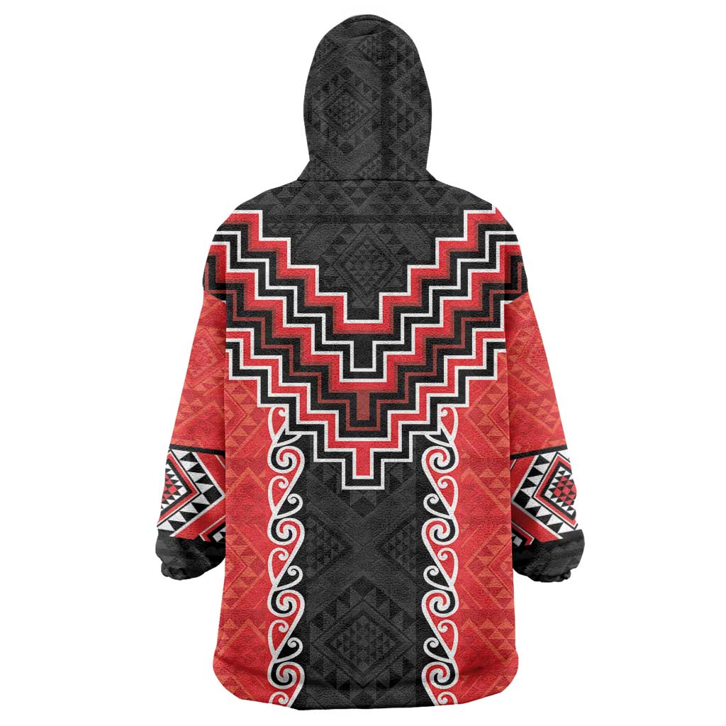 Red Niho Taniwha Mix Poutama Wearable Blanket Hoodie Unique Taniko Aotearoa LT01 - Polynesian Pride