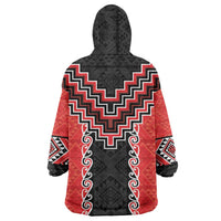 Red Niho Taniwha Mix Poutama Wearable Blanket Hoodie Unique Taniko Aotearoa LT01 - Polynesian Pride