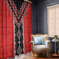 Red Niho Taniwha Mix Poutama Window Curtain Unique Taniko Aotearoa LT01 - Polynesian Pride