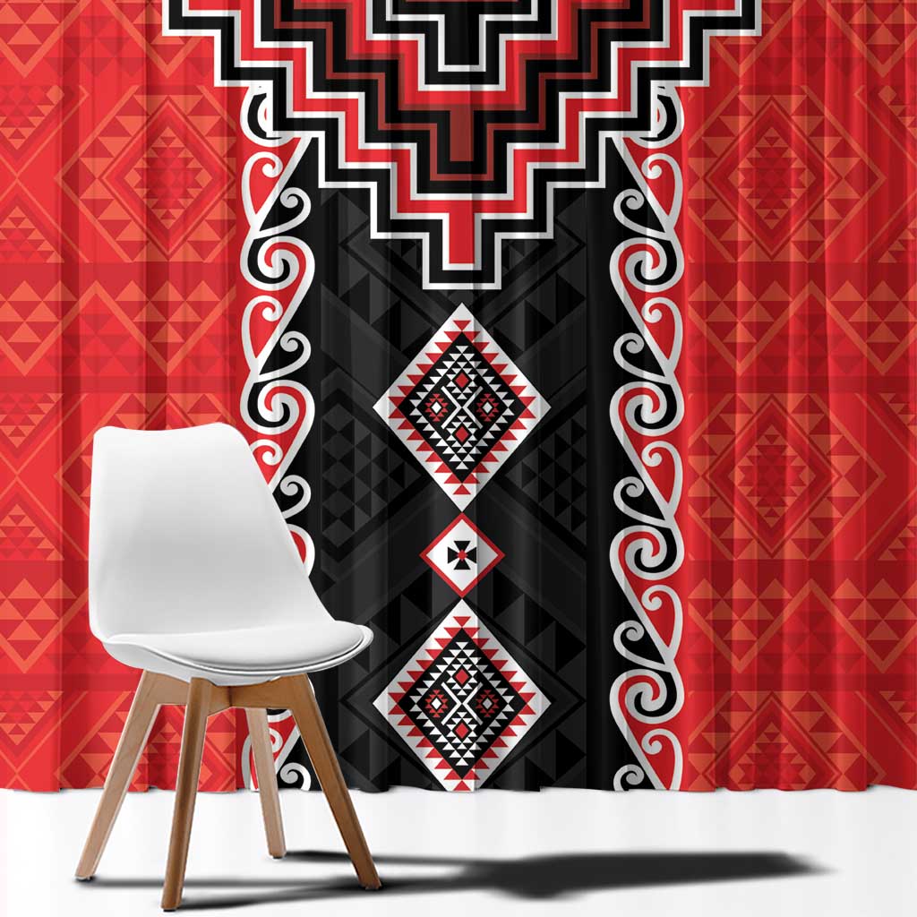 Red Niho Taniwha Mix Poutama Window Curtain Unique Taniko Aotearoa LT01 - Polynesian Pride