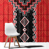 Red Niho Taniwha Mix Poutama Window Curtain Unique Taniko Aotearoa LT01 - Polynesian Pride