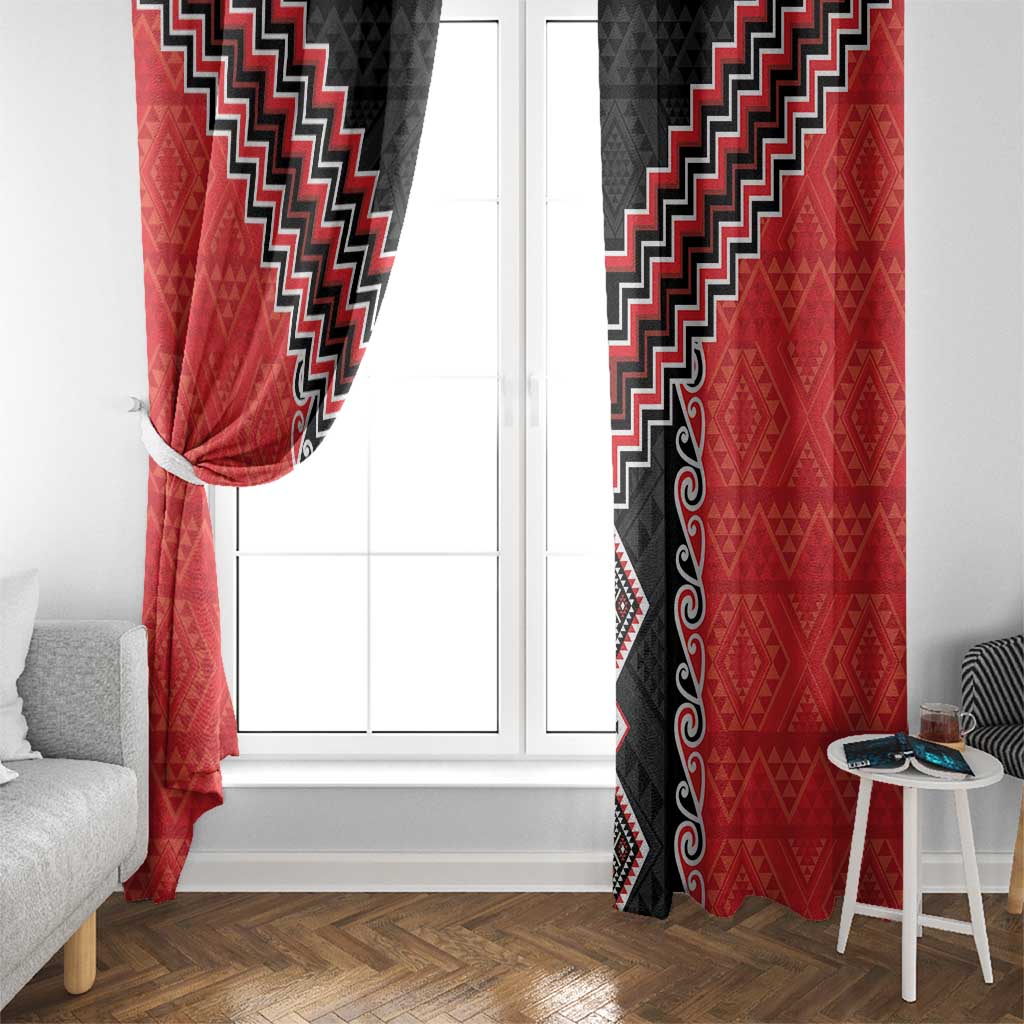 Red Niho Taniwha Mix Poutama Window Curtain Unique Taniko Aotearoa LT01 - Polynesian Pride