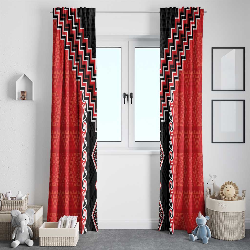 Red Niho Taniwha Mix Poutama Window Curtain Unique Taniko Aotearoa LT01 - Polynesian Pride