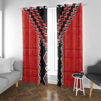 Red Niho Taniwha Mix Poutama Window Curtain Unique Taniko Aotearoa LT01 With Grommets Red - Polynesian Pride