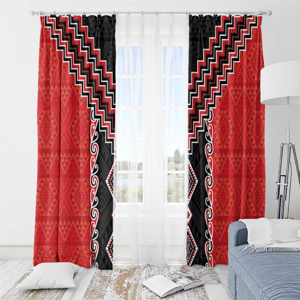 Red Niho Taniwha Mix Poutama Window Curtain Unique Taniko Aotearoa LT01 - Polynesian Pride
