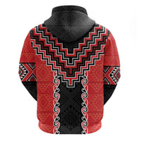 Red Niho Taniwha Mix Poutama Zip Hoodie Unique Taniko Aotearoa