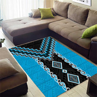 Sky Blue Niho Taniwha Mix Poutama Area Rug Unique Taniko Aotearoa